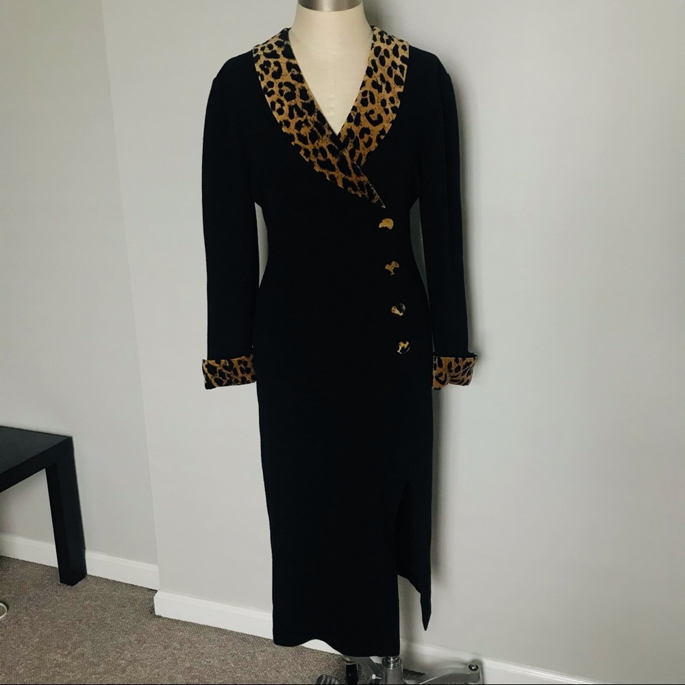 Vintage DJ Summers black animal print trim dress